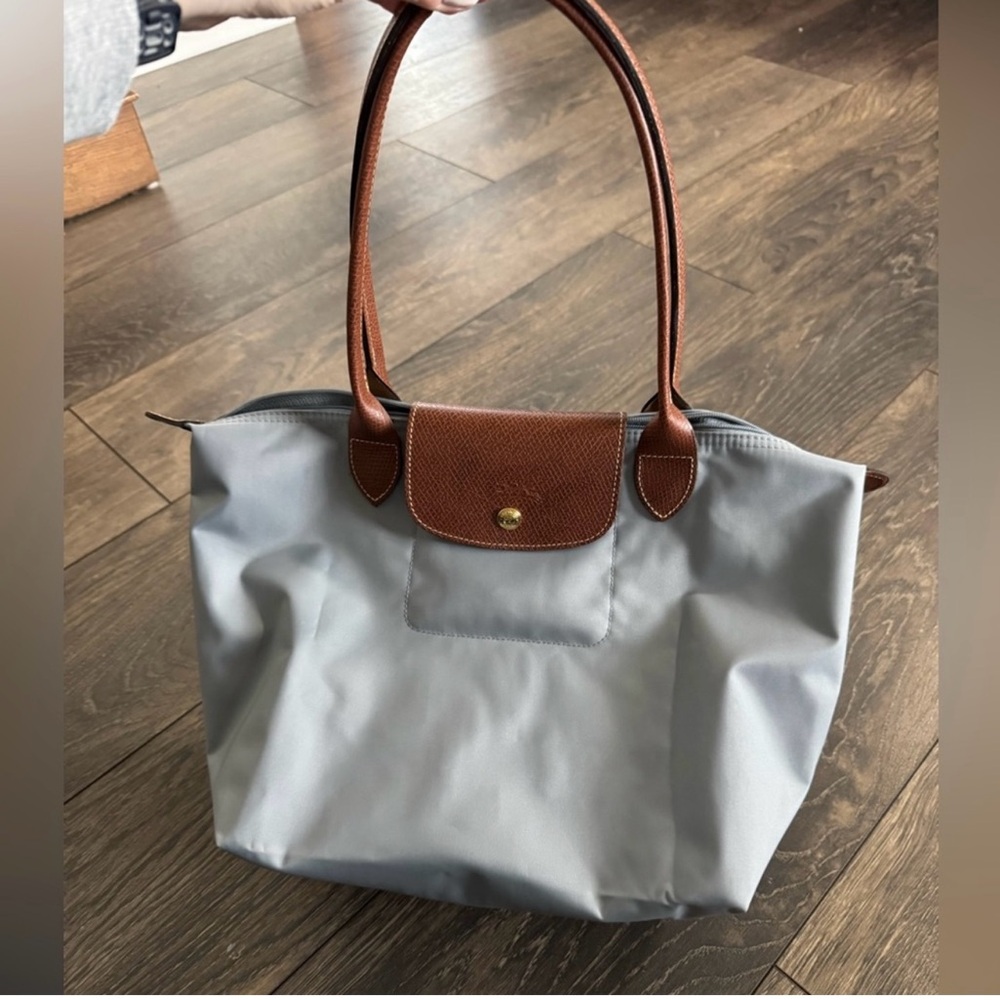 Longchamp Gray and Brown Tote Bag with Signature Design